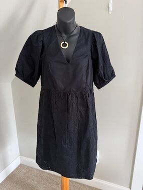 NEW Black Eyelet Puff-Sleeve Women's Dress